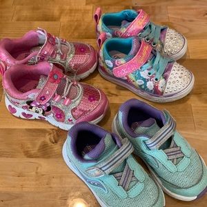 3 pair of size 6 toddler shoes!  Saucony, Minnie Mouse and Twinkle Toes!